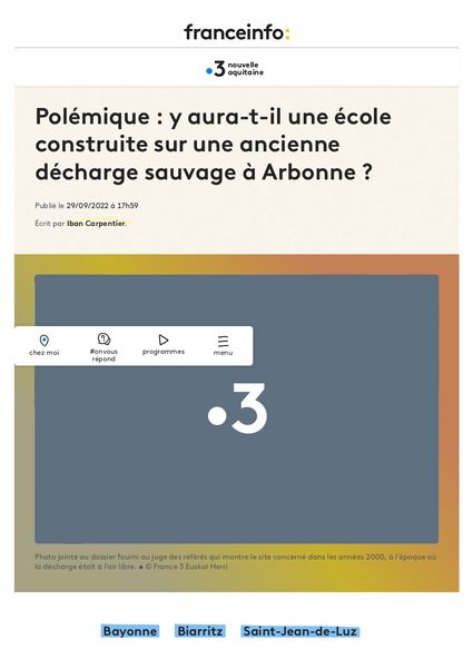 Projet d'école publique sans étude de pollution du sol France 3 Euskal Herri 29 09 22