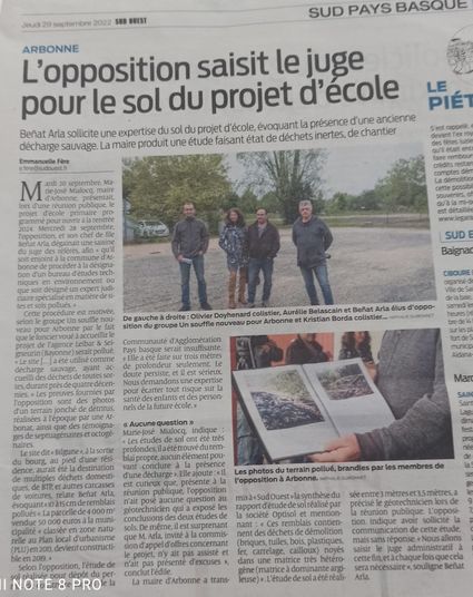 Sol du projet de future Ecole Publique, des déchets inertes seulement ? Sud Ouest 29 09 22