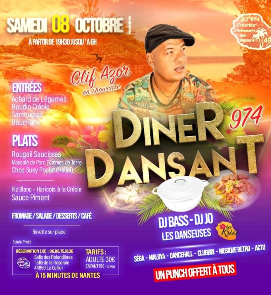 Dîner dansant avec la participation de Clif Azor et le groupe de danse KER KREOL