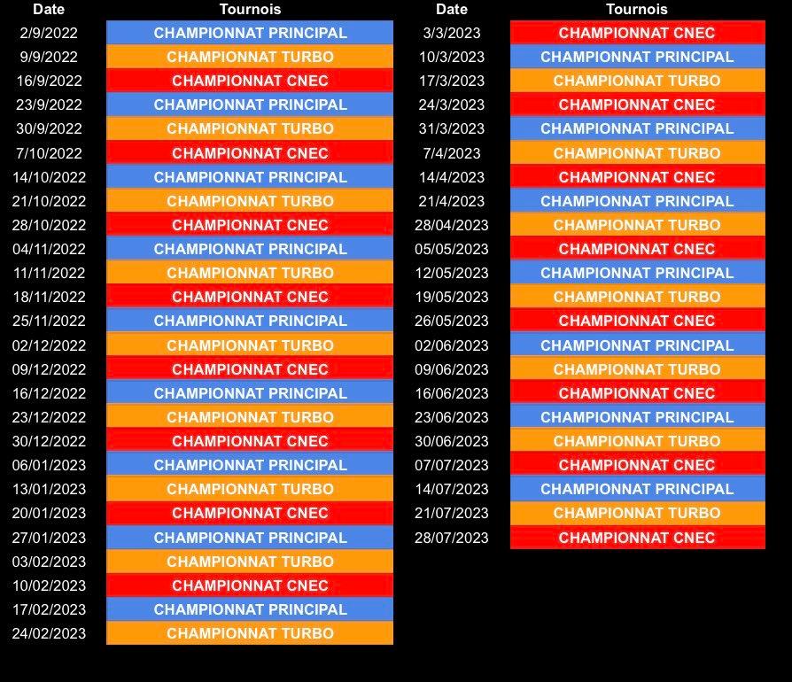 Calendrier de la saison