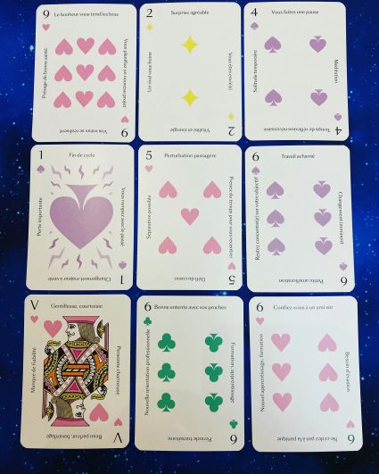 Le tirage en carré de 9 avec un jeu de 52 cartes