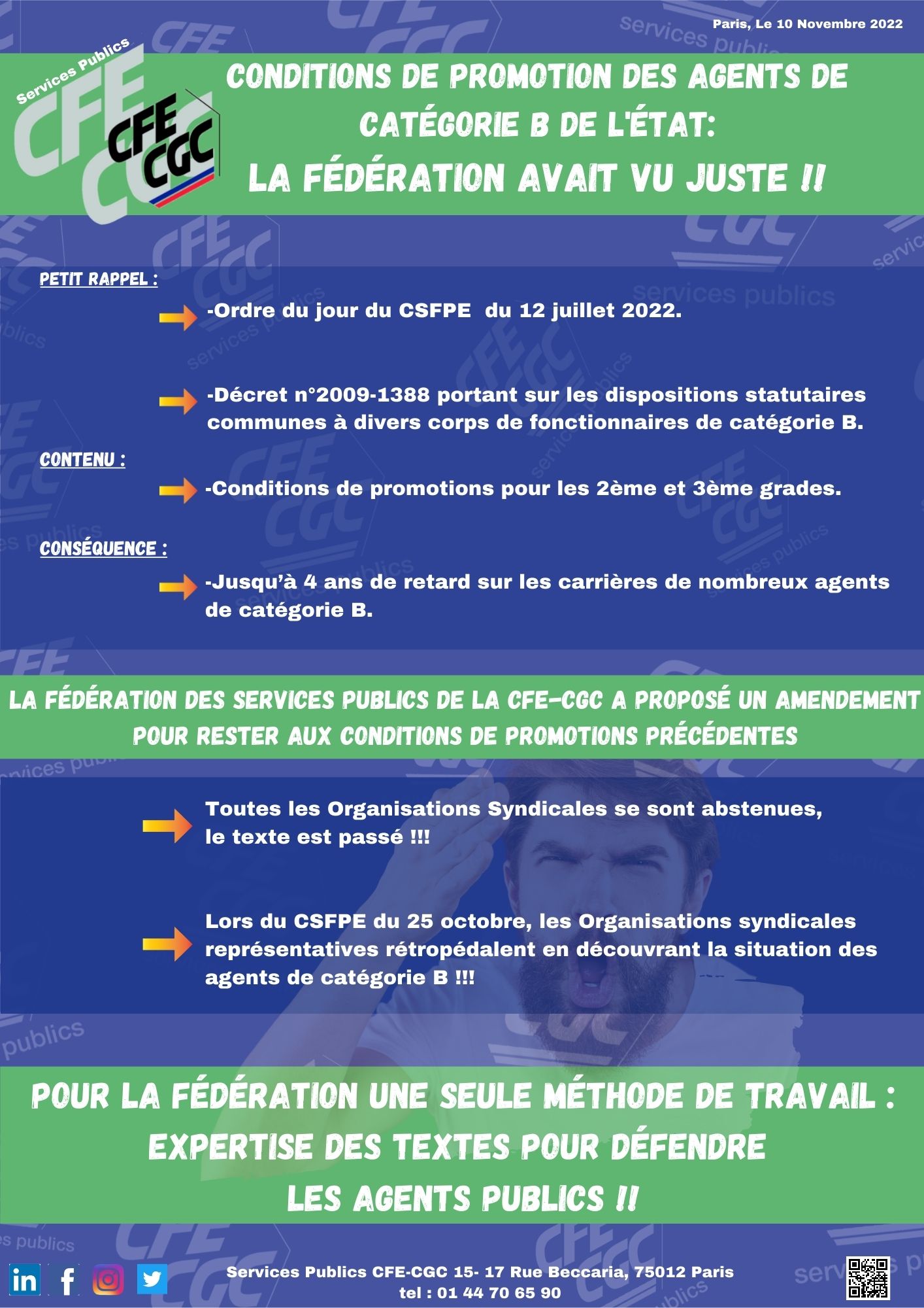 Conditions de promotions des agents catégorie B FPE