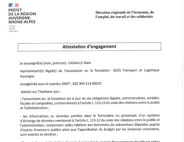 Attestation Contrat d'Engagement Républicain