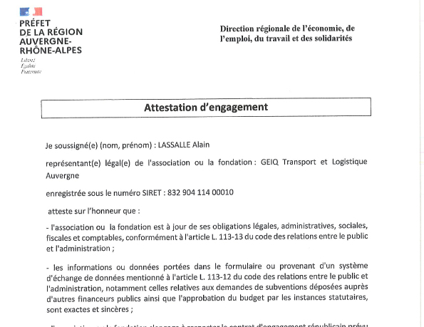 Attestation Contrat d'Engagement Républicain