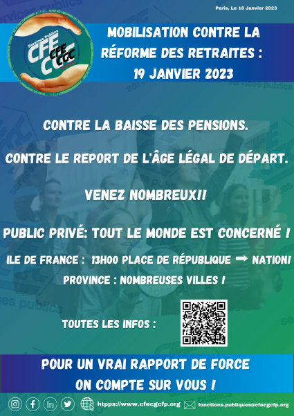 Le 19 janvier 2023: Mobilisation contre la réforme des retraites !