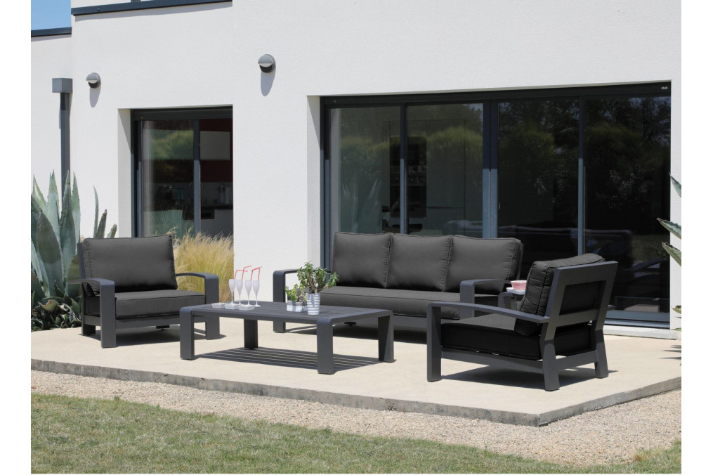 Salon cordouan graphite avec coussin sunbrella oceo