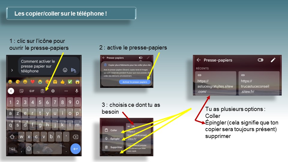 Comment faire des copier coller depuis mon téléphone. Où sont mes copier dans mon téléphone.