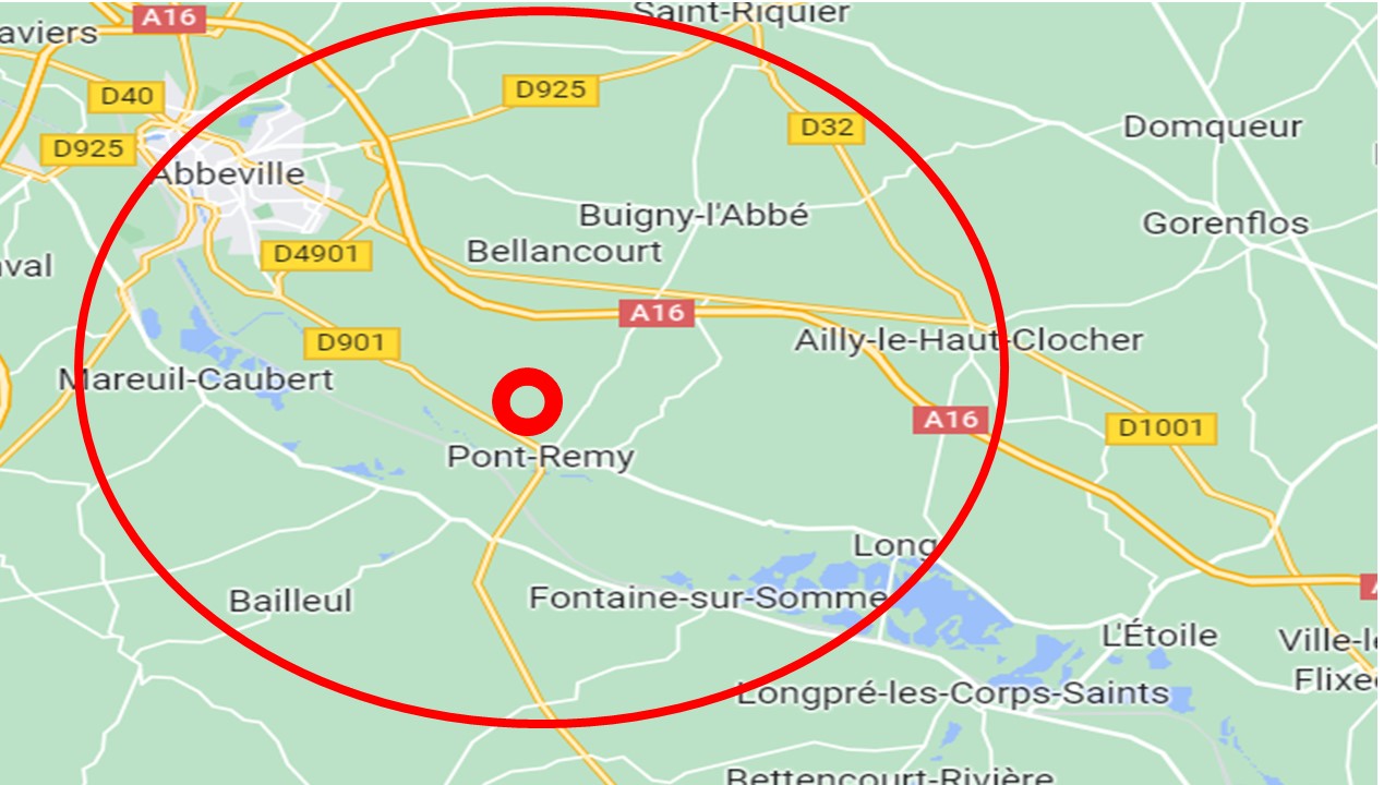 Plan avec le périmètres de ce que l'on peut visiter à 15 mn de la péniche