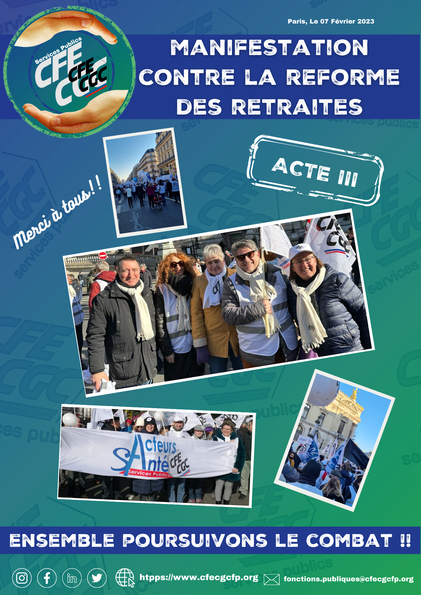 Réforme des retraites : continuons le combat ensemble!