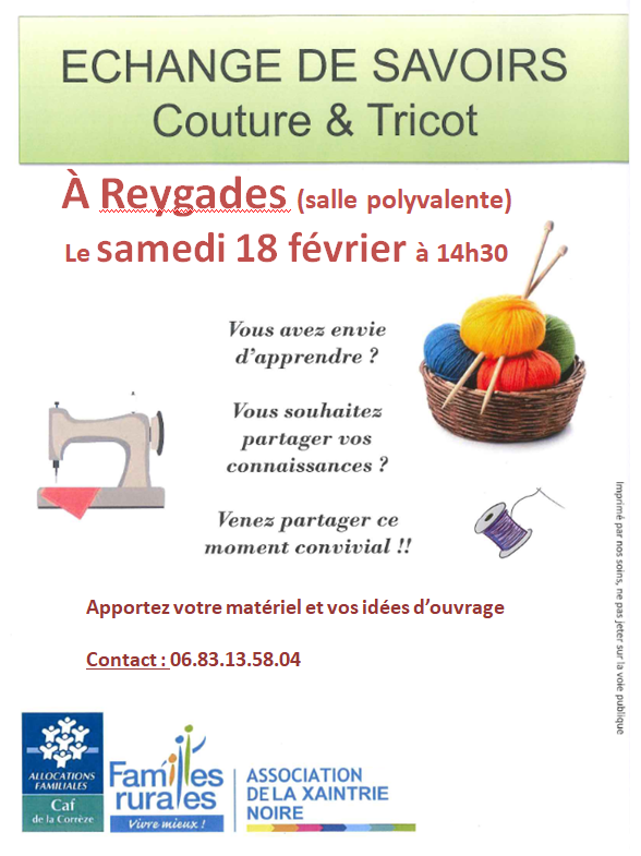 Echange de savoirs couture et tricot le 18/02