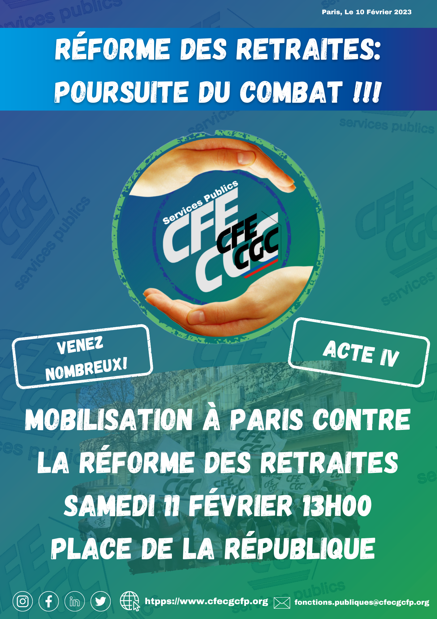 Réforme des retraites: Poursuite du combat à Paris!