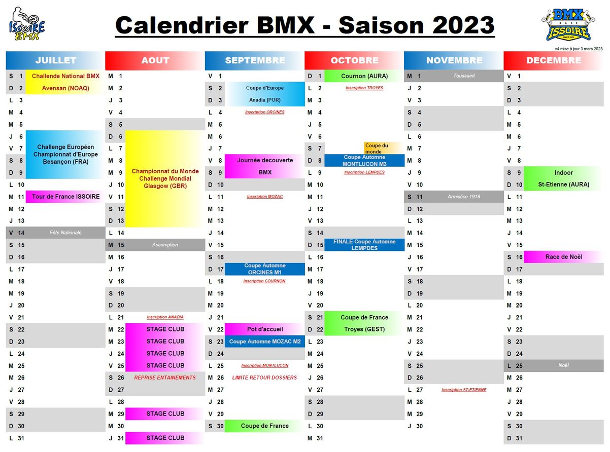 MISE A JOUR CALENDRIER 2023