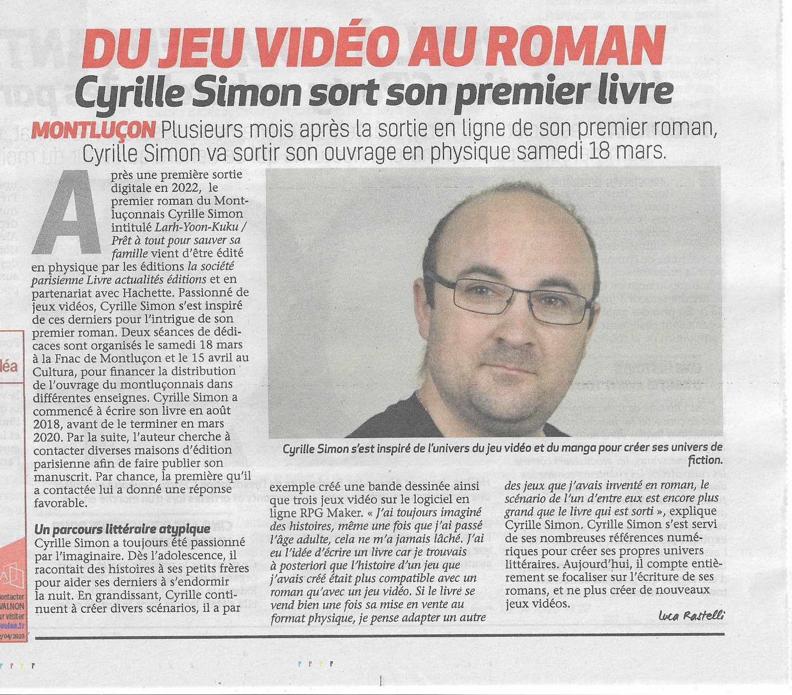ARTICLE SUR LE PREMIER ROMAN DE CYRILLE SIMON
