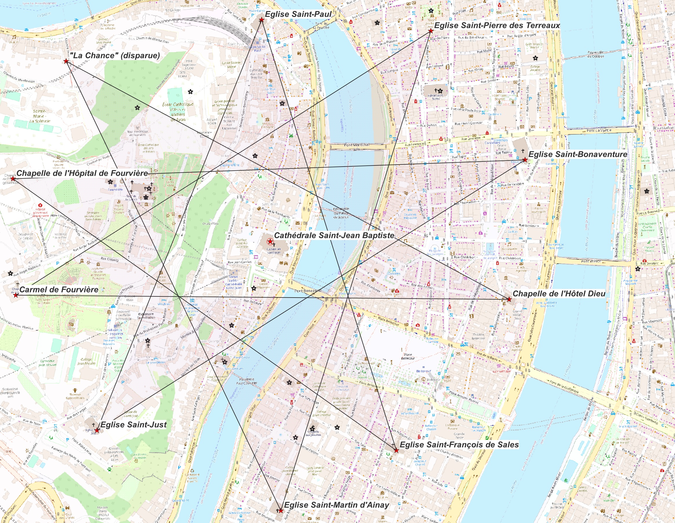 Les deux pentagones concentriques de Lyon