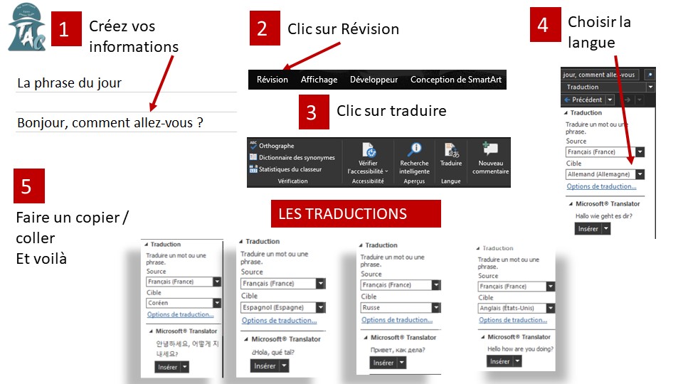Comment traduire un texte sur excel.
