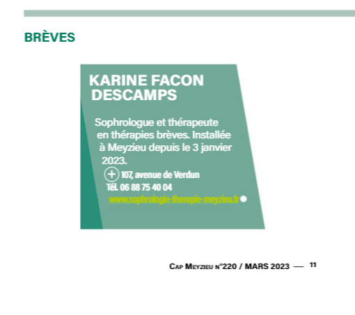 Cabinet Karine FACON DESCAMPS - Sophrologie & Thérapies Brèves dans CAP Meyzieu
