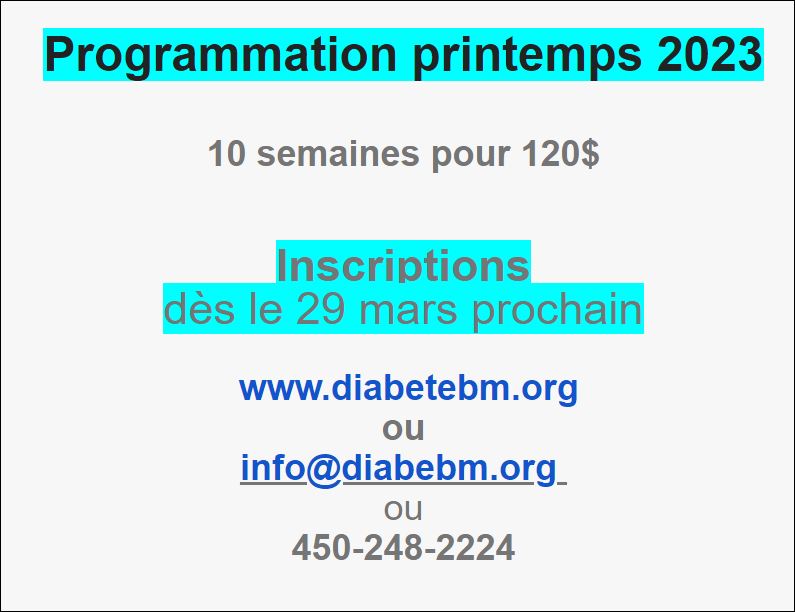 Bedford Diabète Brome Missiquoi Printemps 2023
Tai-chi / Qi gong Muscles et tendons "Yi Jin Jing"
