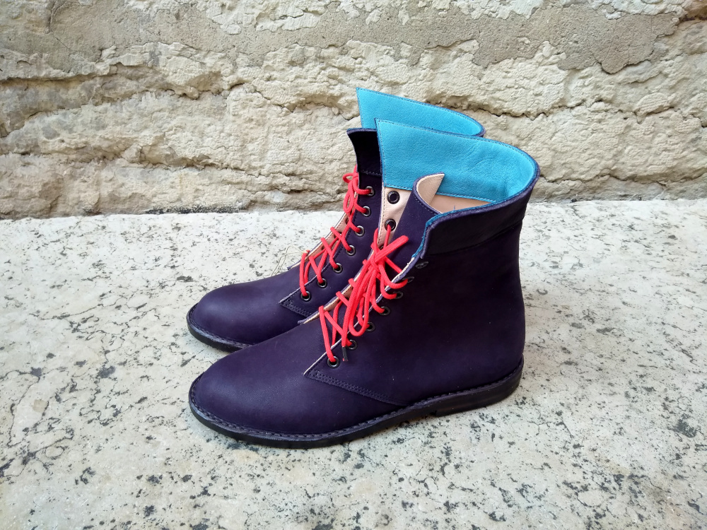 Anna bauer bottines magali violet bleu lacets rouge