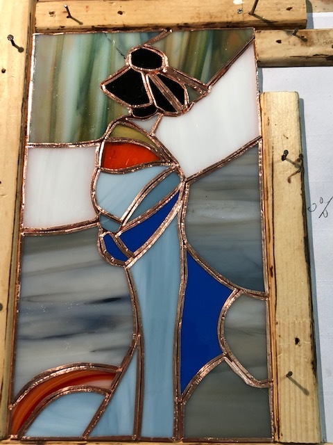 2 pieces cuivrees vitrail tiffany la dame de verre montelimar france