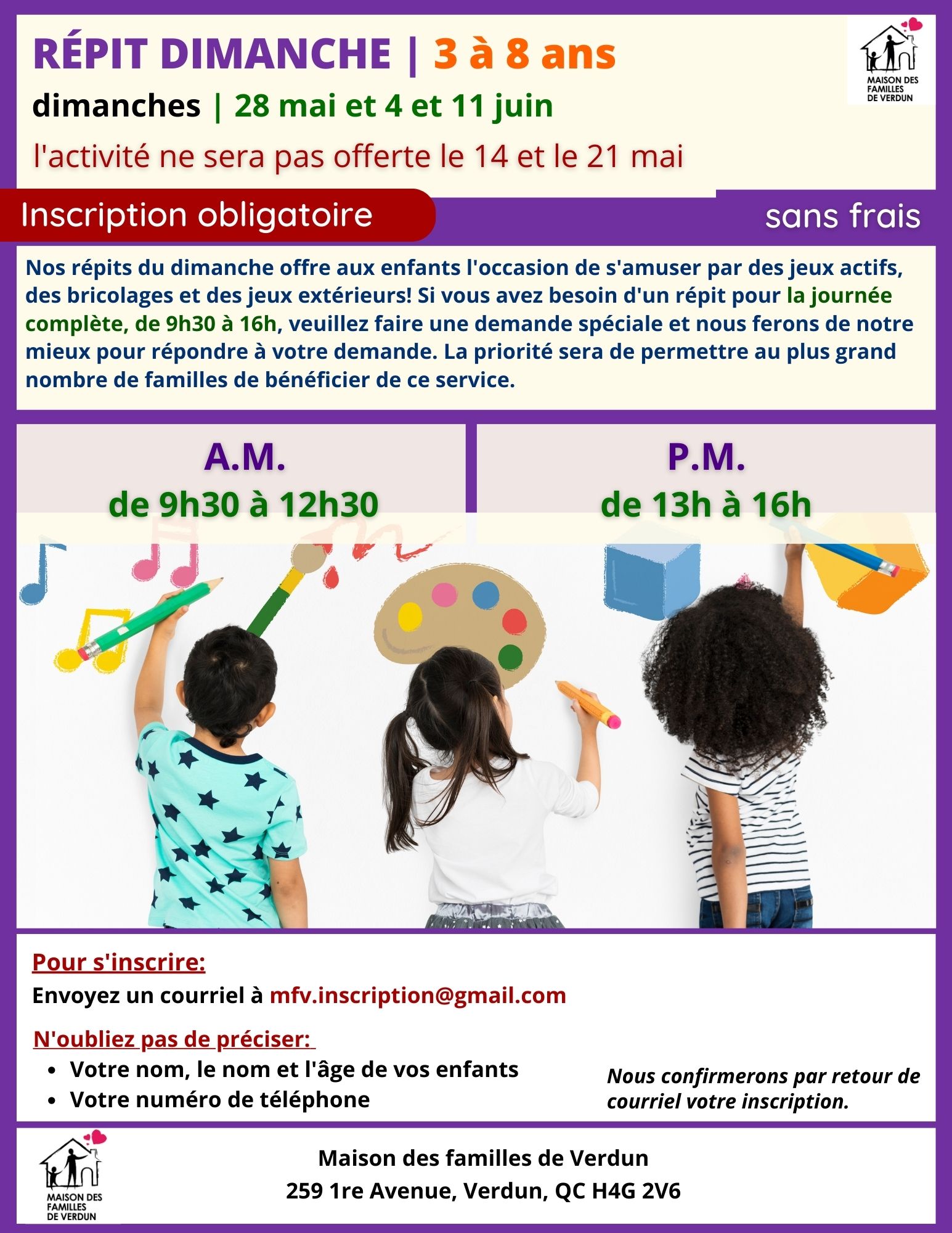 la MAison des familles de Verdun vous invite à un éveil et jeu bébé le 14 et 21 mars. activité parent-enfant. sans frais.