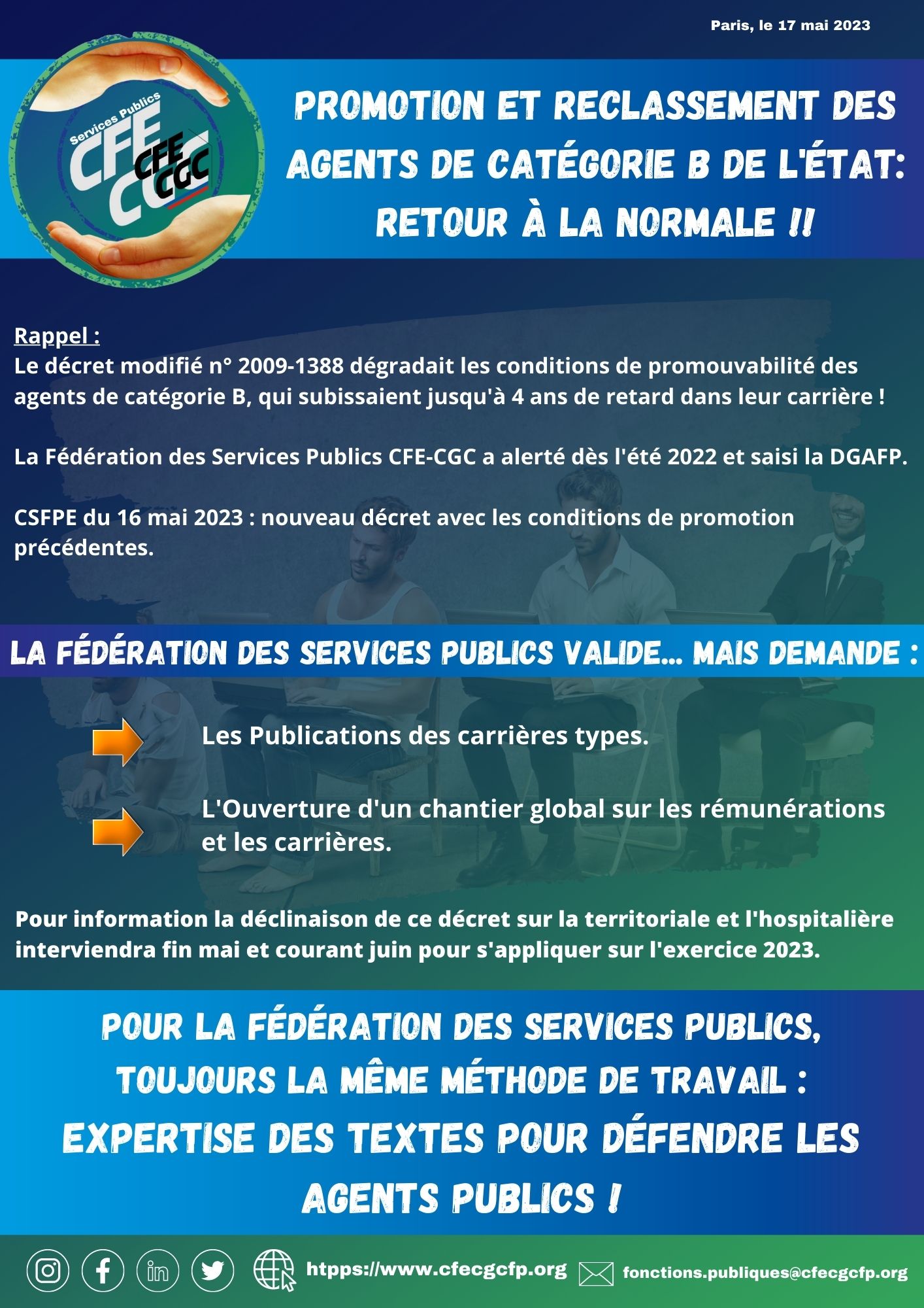 Promotion et reclassement des agents publics de catégorie B de l'Etat