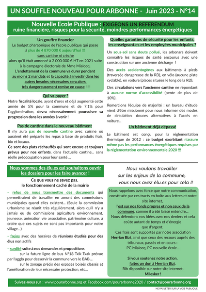 Tract Juin 23 - Referendum pour l'Ecole Publique !