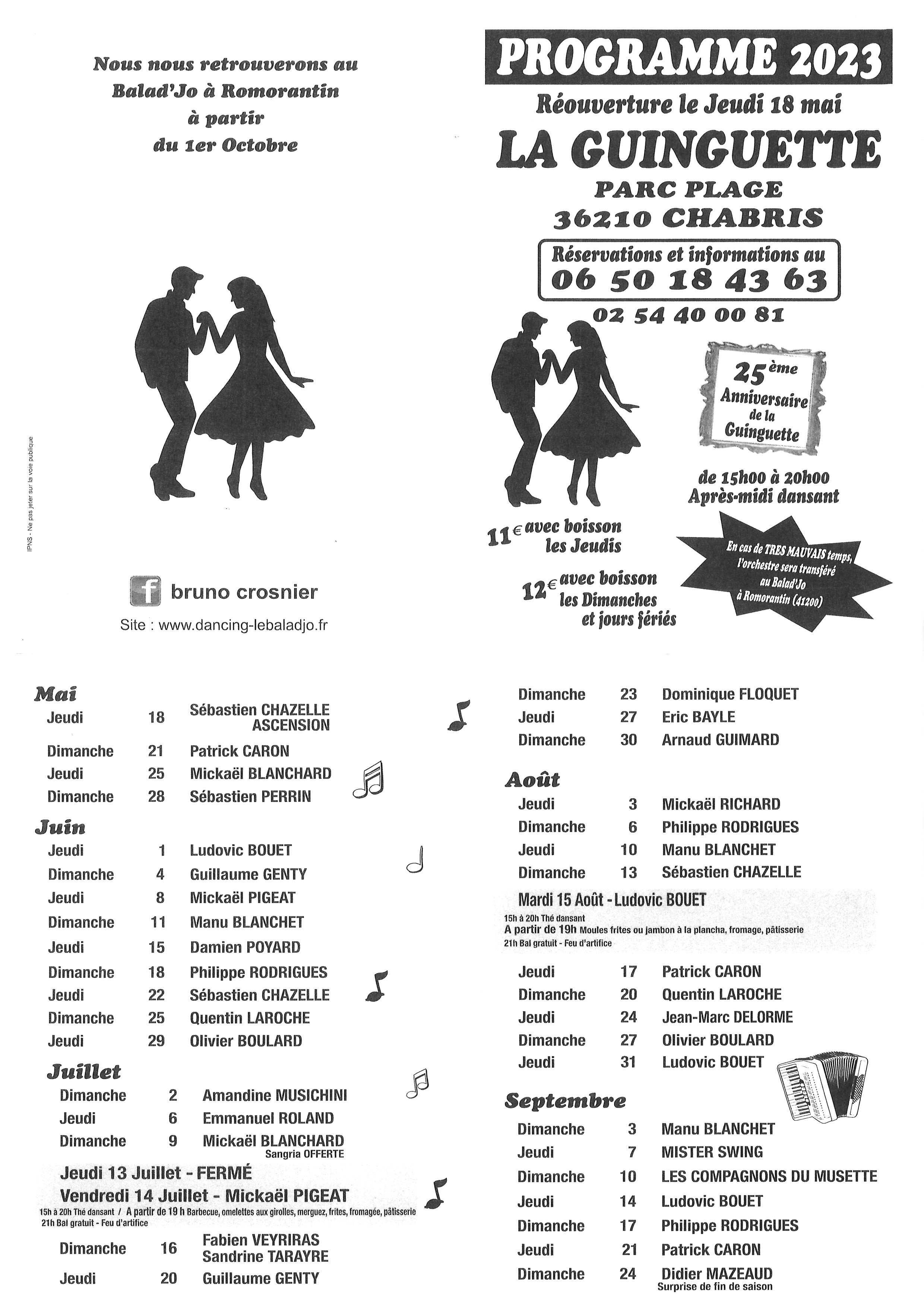 Programme de la guinguette