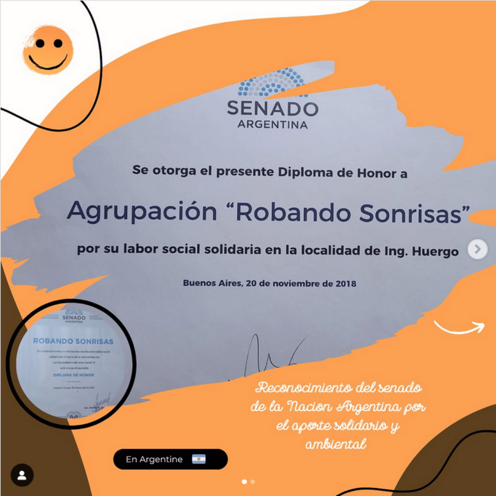 Robando Sonrisas receives honorary diploma from Argentine Senate