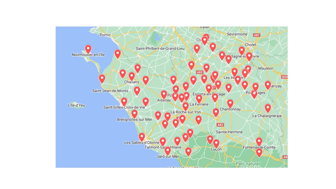 Carte des clubs vendeens