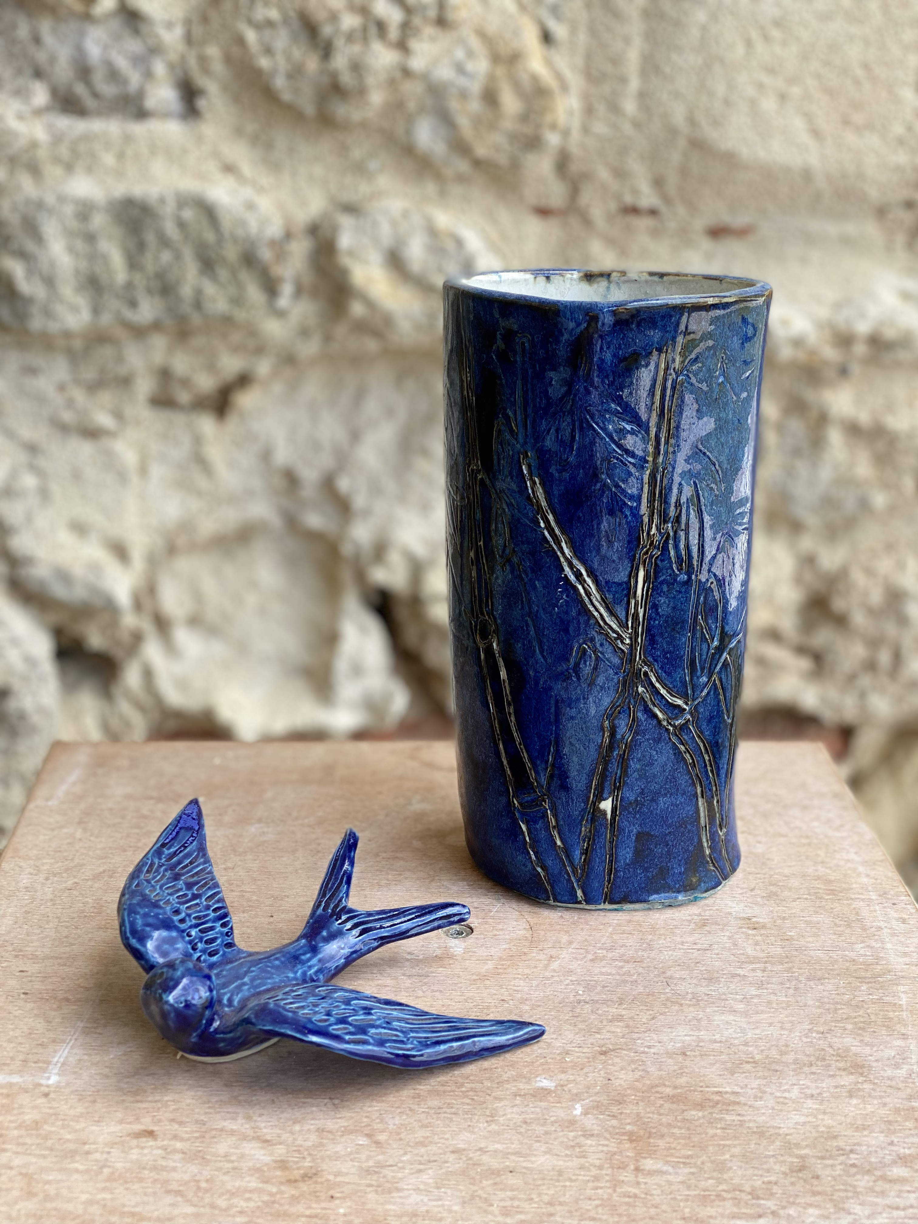 Vase-oiseau-bleus