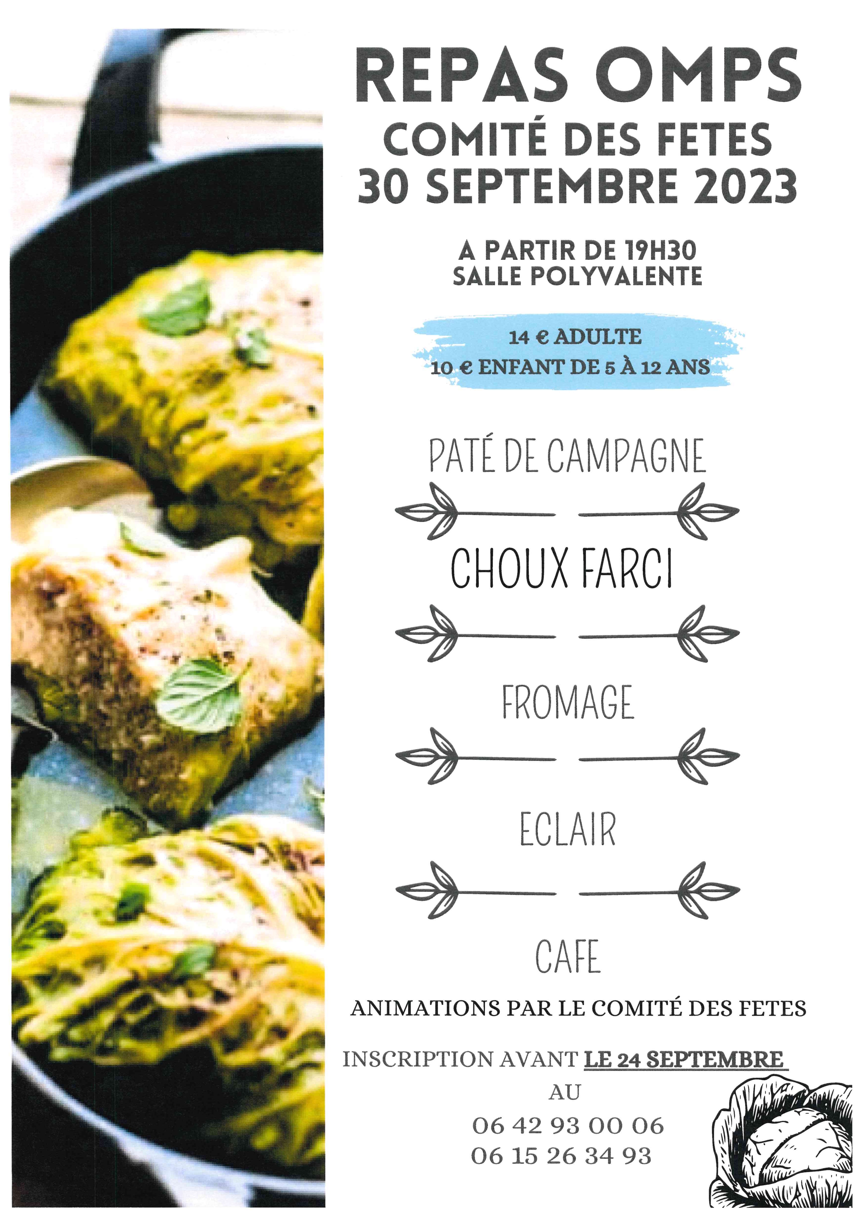 REPAS OMPS COMITE DES FÊTES 30 SEPTEMBRE 2023