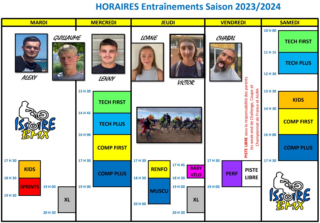 HORAIRES Entraînements Saison 2023/2024