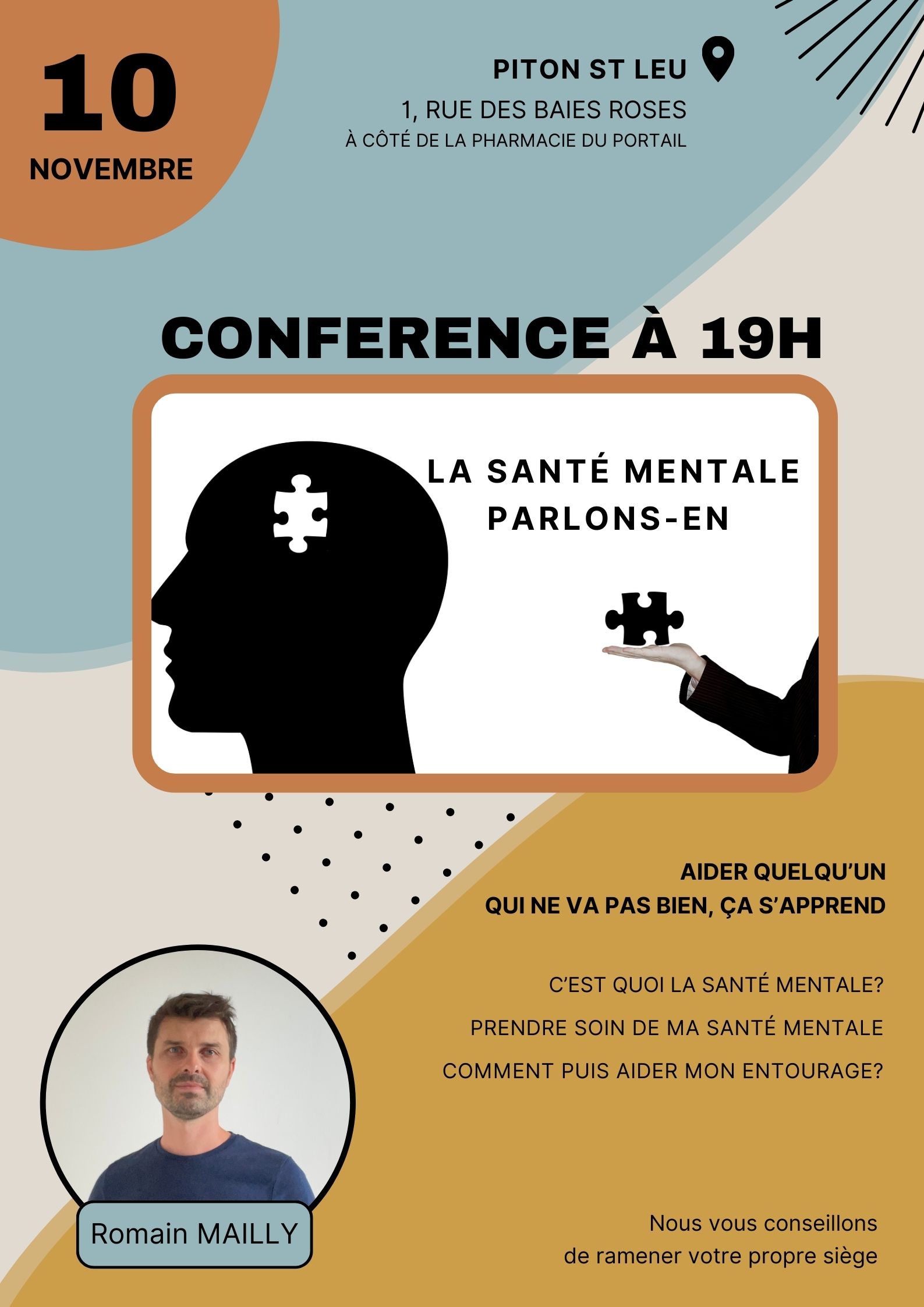 Blue and yellow conference with photo modern poster