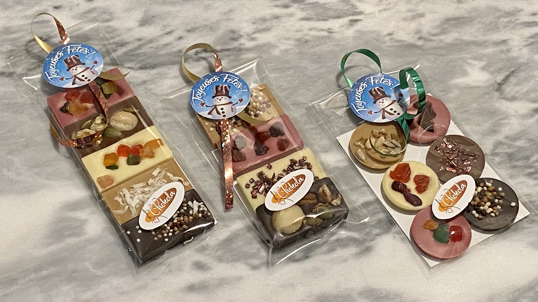 Sachet de 4 ou 5 mendiants rectangulaires (aux noix ou aux fruits séchés) ou sachet de 6 mendiants ronds