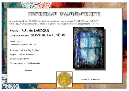 Certificat d authenticite derriere la fenetre