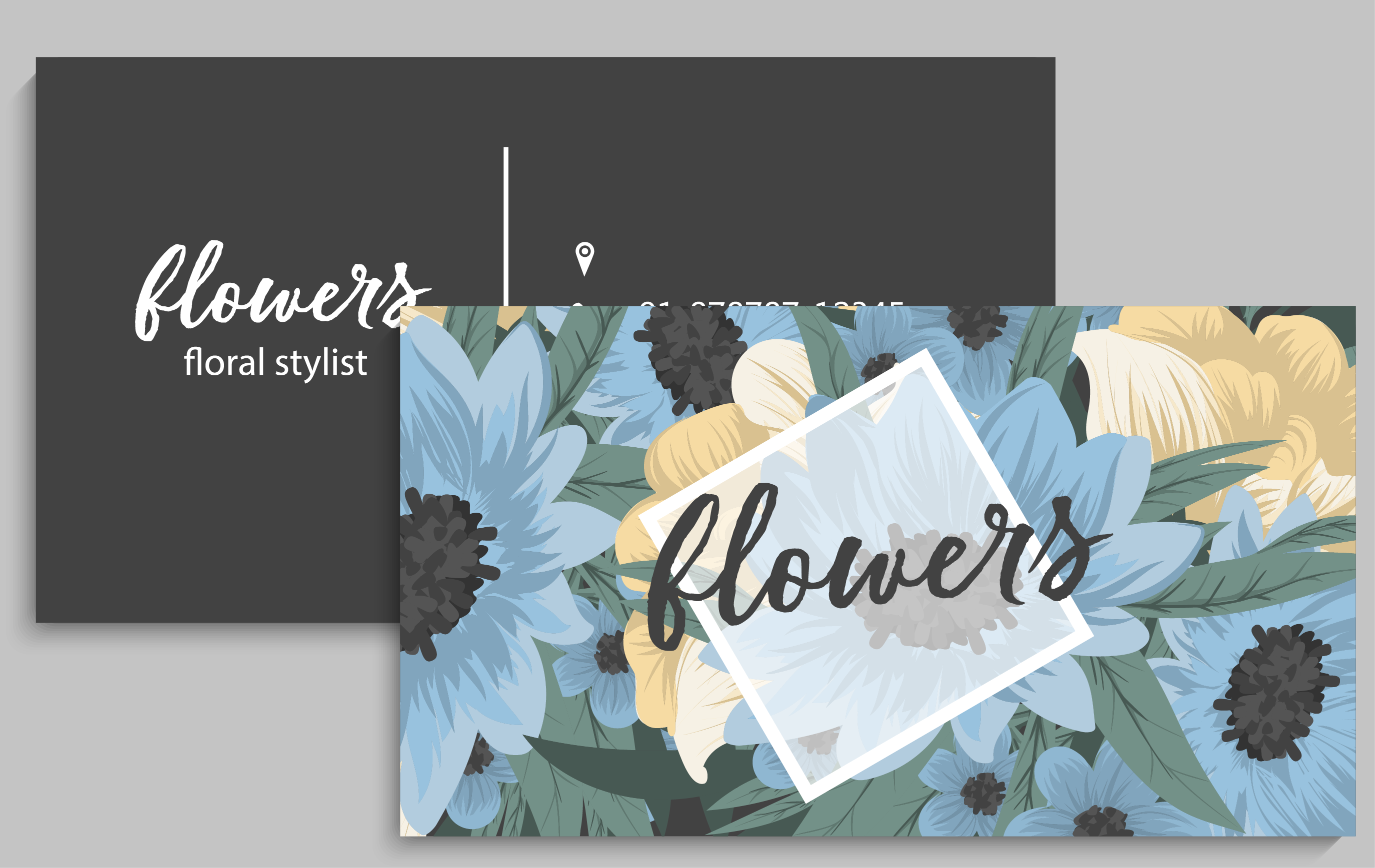 Flower card business card template with blue flower vectors 06 converted 01