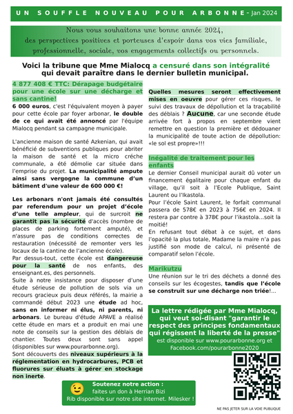 Tract Janvier 24 - Censure dans le bulletin municipal