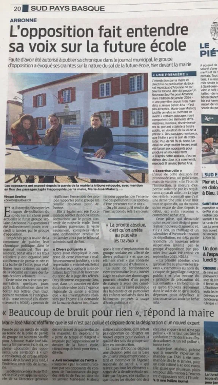 L'opposition fait entendre sa voix sur la future école - Sud Ouest 1er fev 24