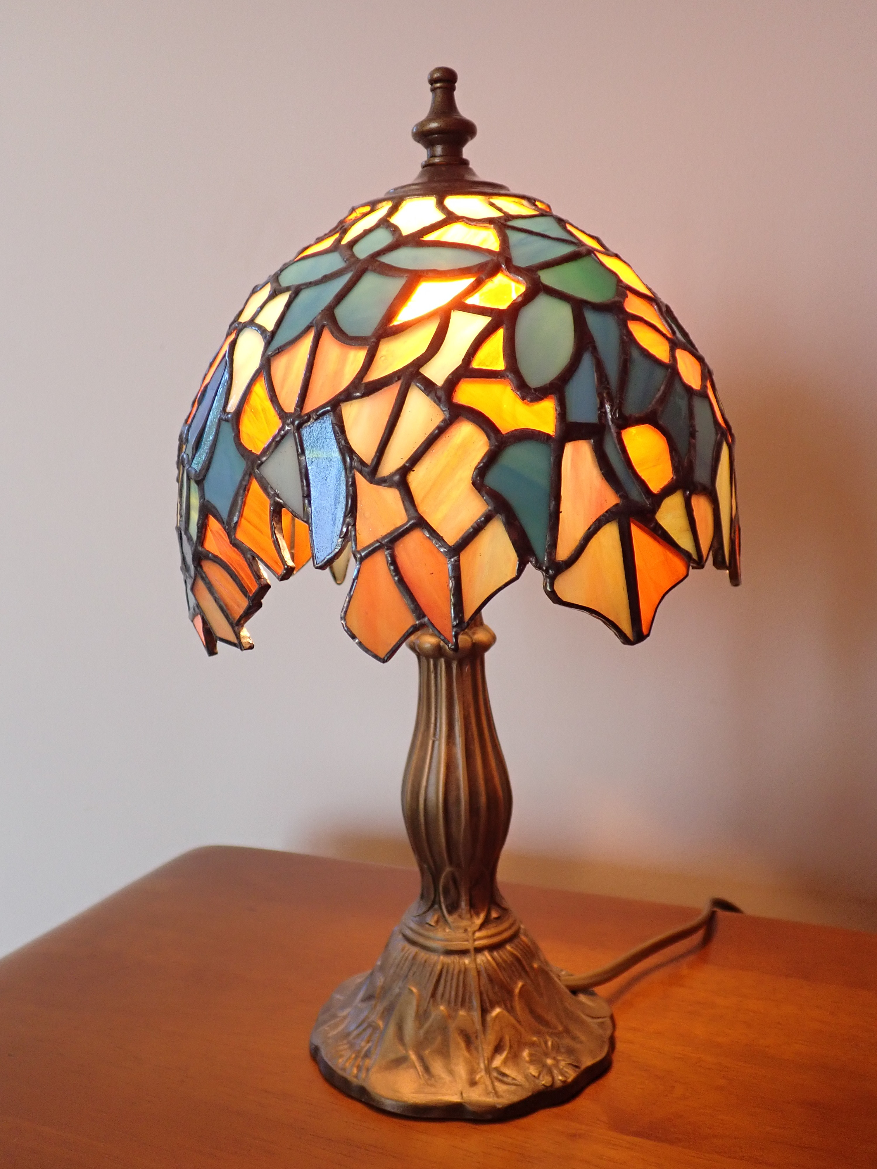 26 abatjour tiffany orange bleu la dame de verre montelimar france