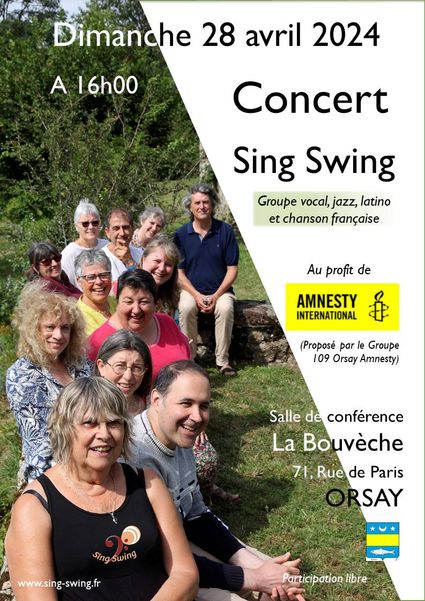 Affiche concert Sing Swing du 10 février 2024, 17h30 à Romainville, au profit d'Amnesty International.