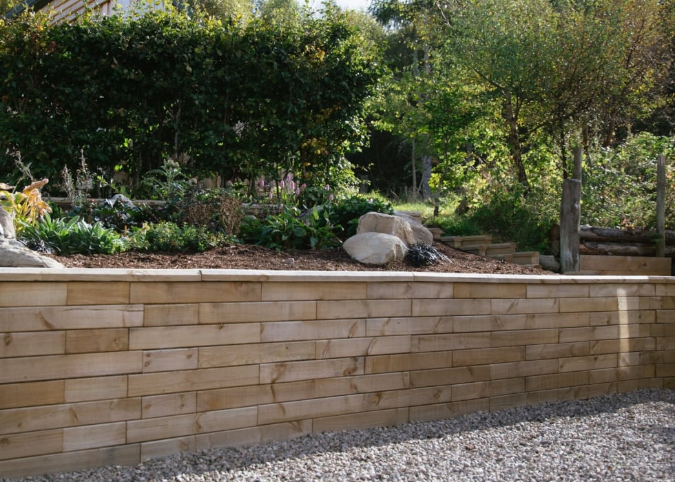 Woodblocx retaining garden wall