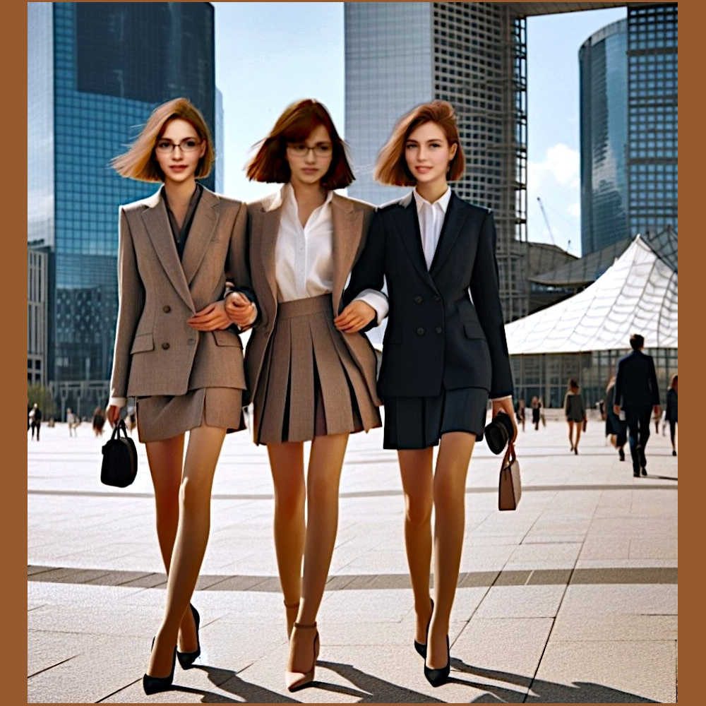 Avec mes collègues qui sont aussi ma soeur et ma cousine, Erica est la nouvelle assistante (en jupe plissée)