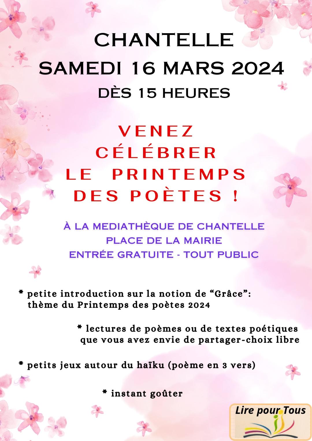 Le printemps des poètes - Samedi 16 mars à 15h