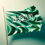 DALL-E-2024-03-07-14-07-46-Visualize-the-flag-of-Saudi-Arabia-designed-as-a-flag-typically-is-fluttering-gently-in-the-breeze-The-flag-should-feature-its-iconic-green-backgro