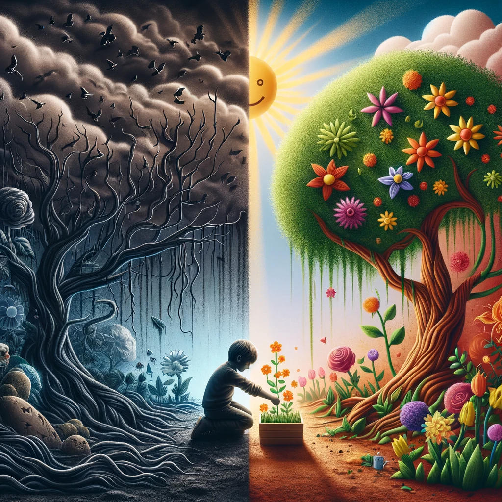 DALL-E-2024-03-04-19-43-23-An-image-symbolizing-the-nurturing-of-children-s-minds-with-positive-ideas-in-a-world-filled-with-negative-influences-Visualize-a-garden-where-one-s