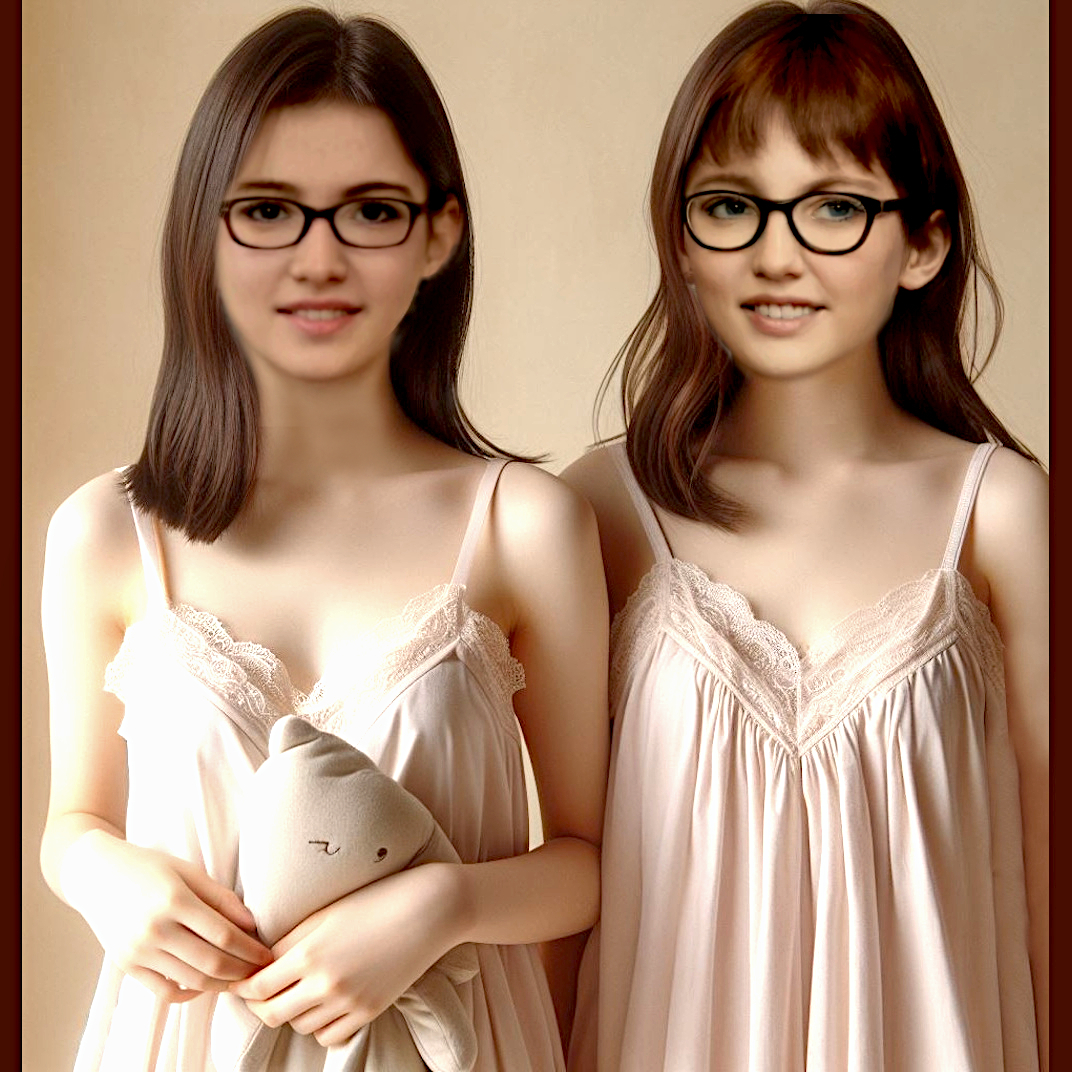 Chemises de nuit en satin pour Erica et Camille, décidemment bien assorties.