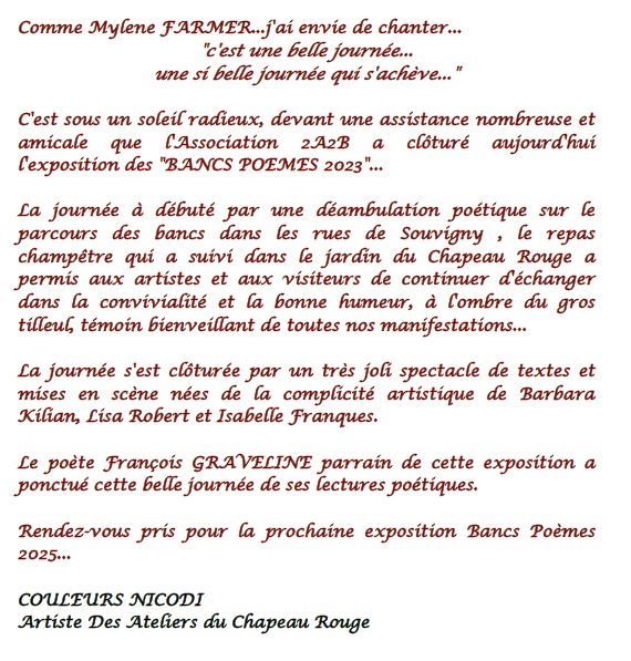 Cloture de l exposition bancs poemes 2023