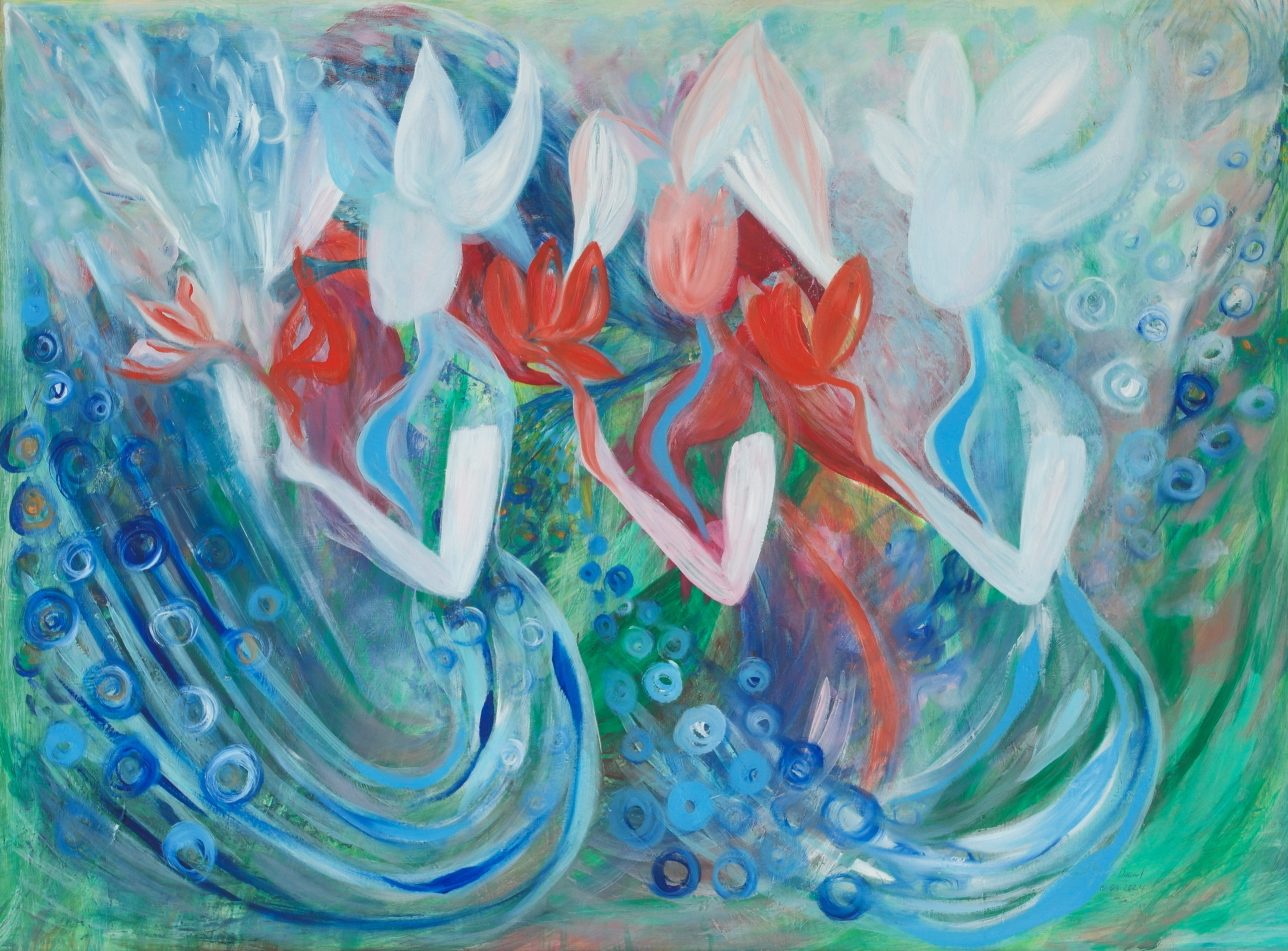 Trio feminin 110x90 huile acrylique 03 2024 chf1200