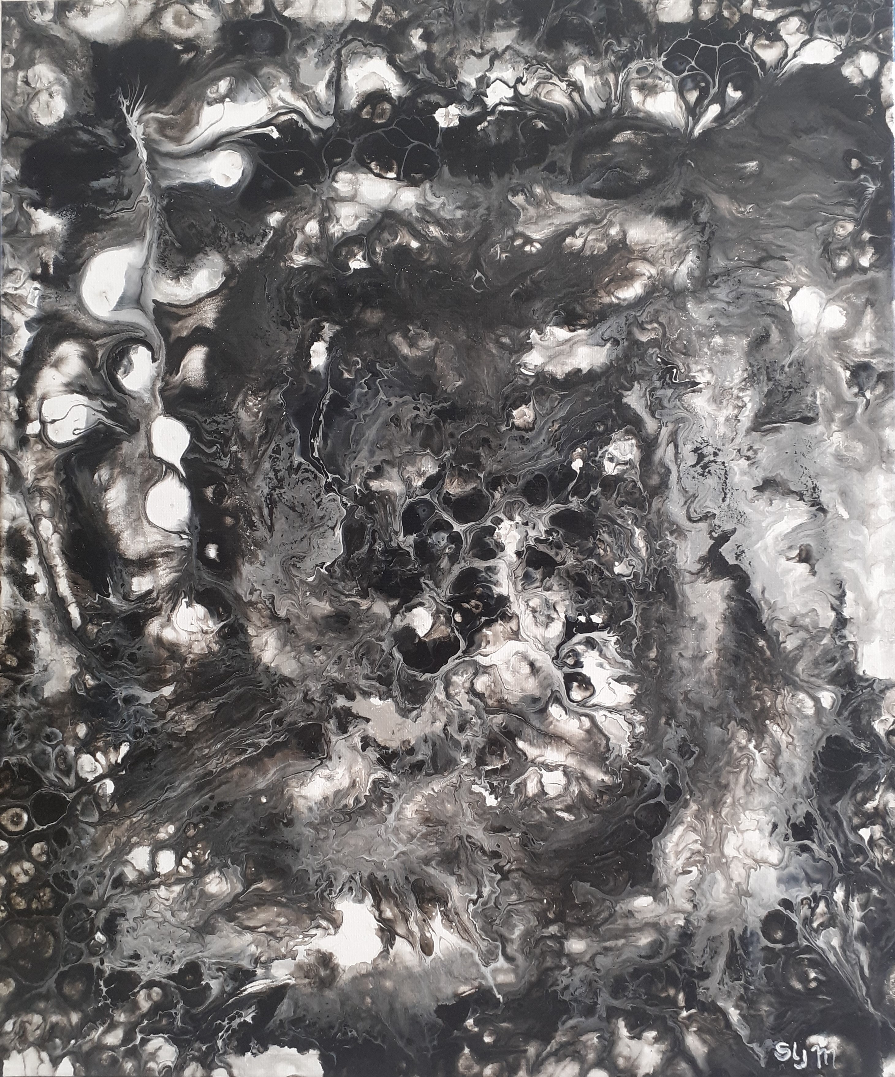 Les loups et le moineau, 60 x 50, Acrylique fluide sur toile
Chez Mauricette