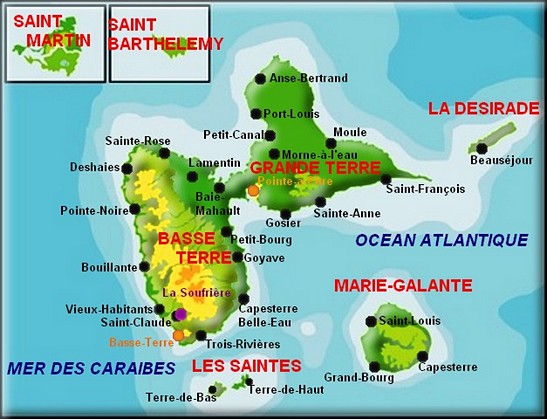 Carte guadeloupe dependances villes